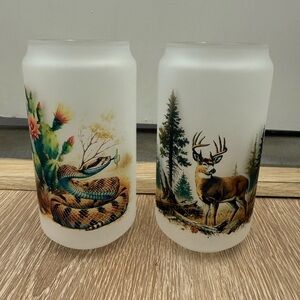 Frosted Glass Tumblers with Snake and Deer Designs